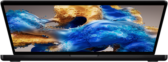 Slightly open MacBook Pro revealing a colourful screen