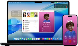 14-inch MacBook Pro and iPhone 16 — the iPhone is calling a contact named Luis while the MacBook Pro shows the same call in the Phone app