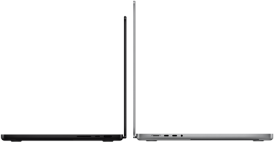 MacBook Pro 14-inch and 16-inch back to back, showing size difference and emphasising the narrow profile